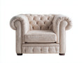Fauteuil en tissu velours capitonné 110x95x78 cm - beige clair-bois foncé - salon style Chesterfield