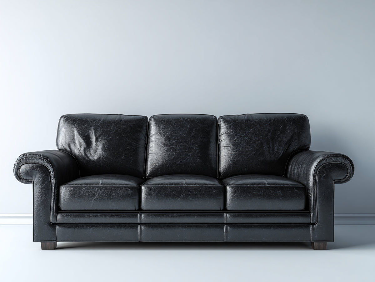 Canapé 3 places - Cuir synthétique - 218x90x84 cm - Noir - Classique