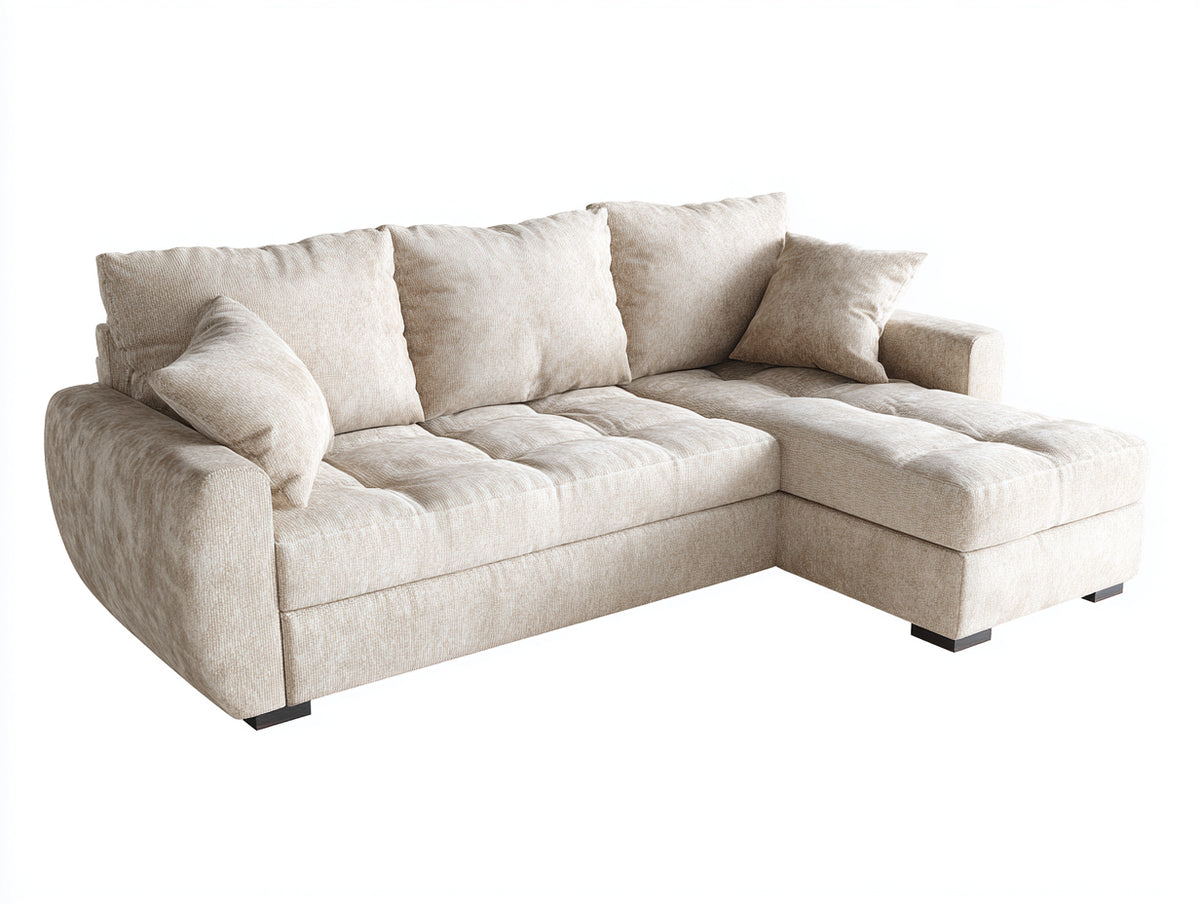 Canapé d'angle - Tissu - 268x166x85 cm - Beige naturel - Moderne rembourré
