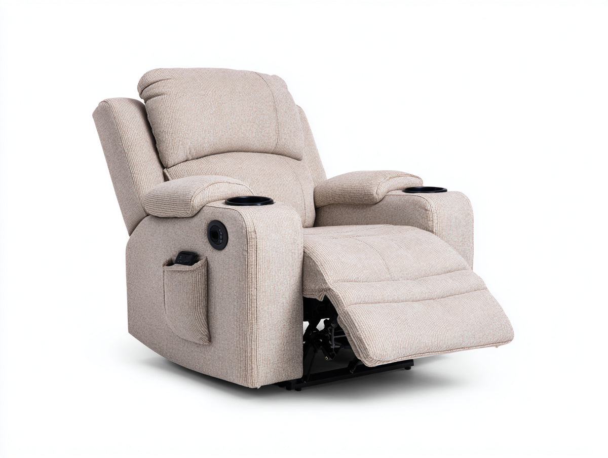 Fauteuil relax en tissu texturé 100x96x108 cm - beige clair et noir - style moderne avec repose-jambes