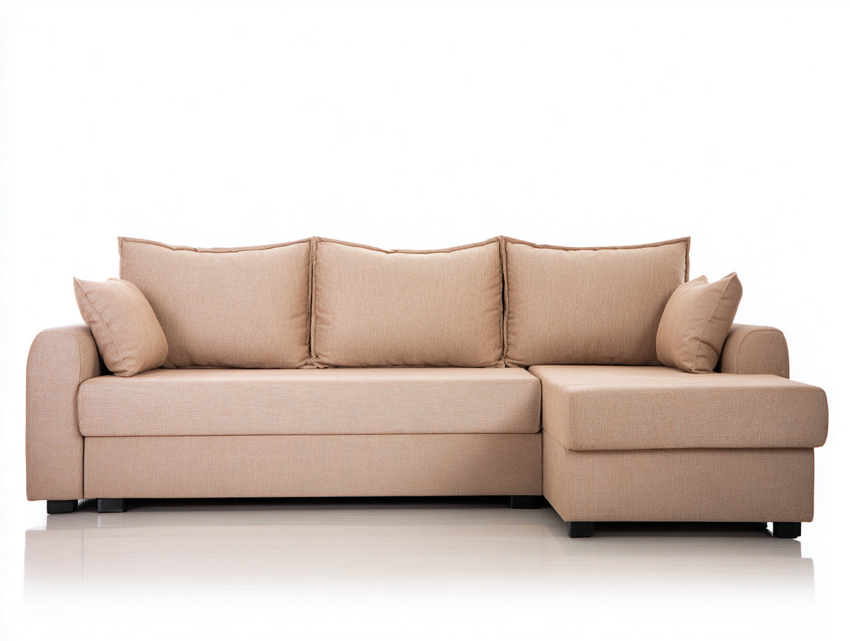 Canapé d'angle - Tissu - 262x160x83 cm - Beige chaud - Classique décontracté