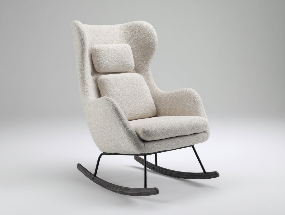 Fauteuil à bascule - tissu bouclé-métal-bois - 86x79x104 cm - crème-noir - scandinave