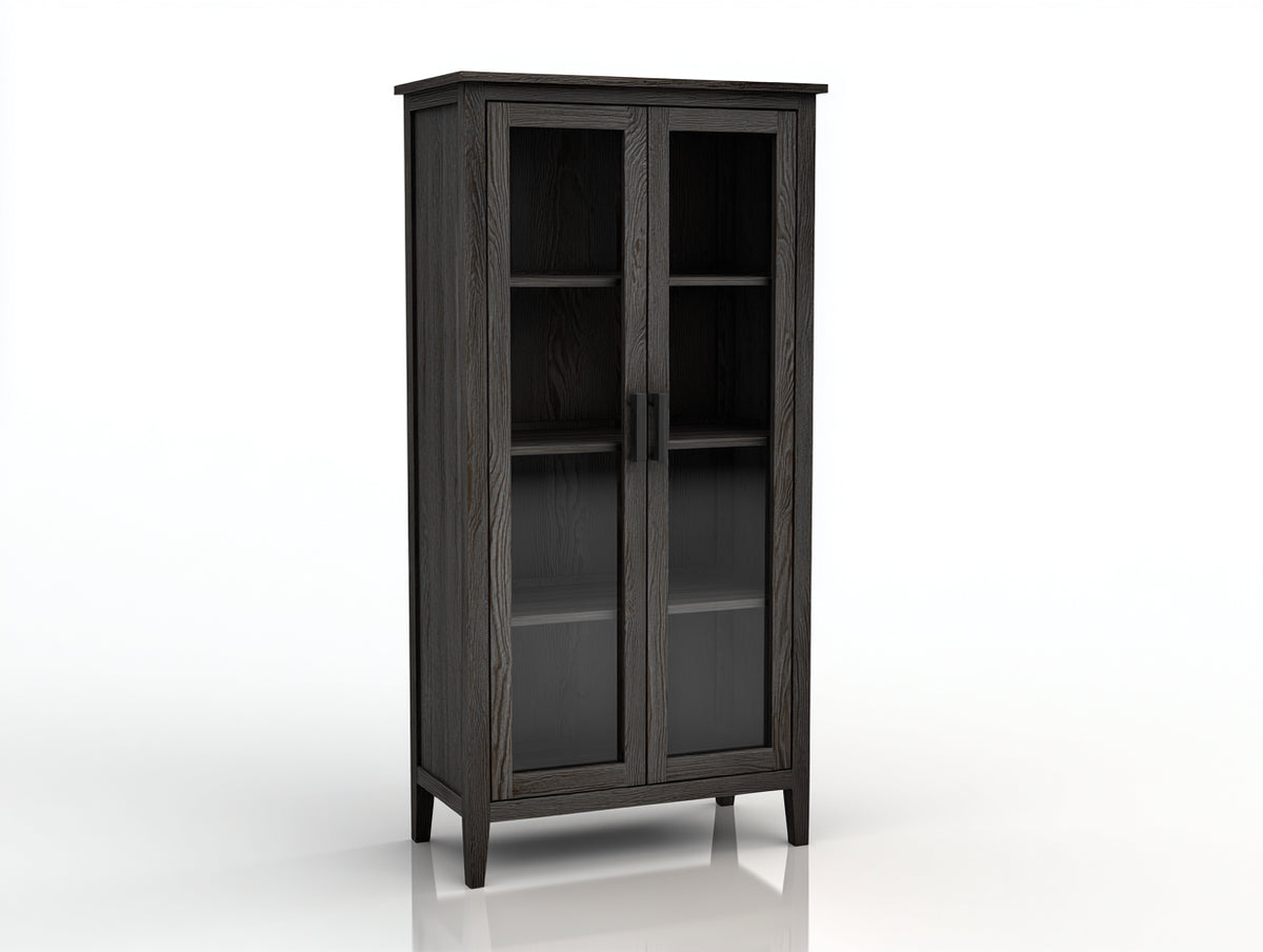 Vitrine en bois d'ingénierie et verre 90x40x185 cm - brun foncé-noir - 2 portes vitrées au style classique
