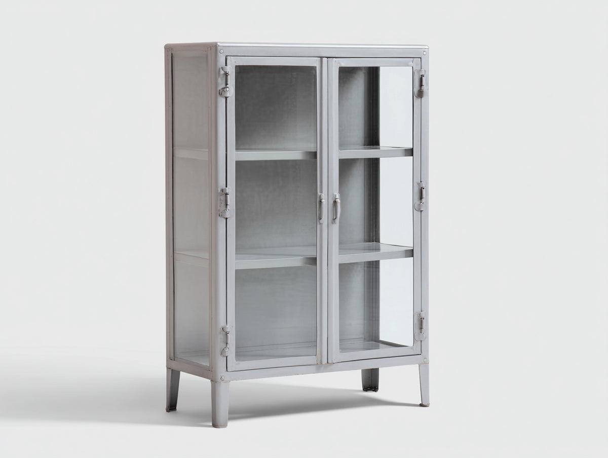 Vitrine métal blanc portes vitrées 80x35x120 cm - style industriel moderne