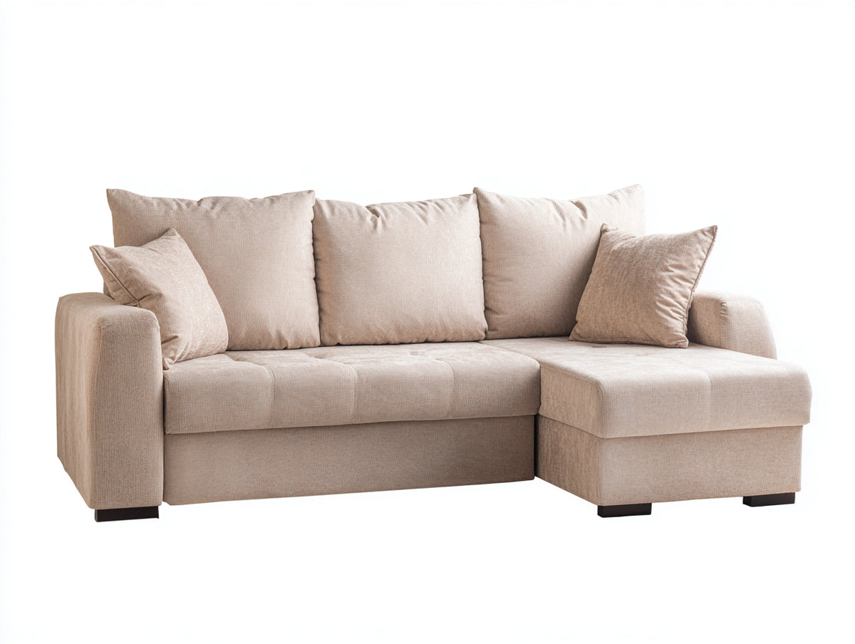 Canapé d'angle - Tissu - 260x162x84 cm - Beige clair - Confort contemporain