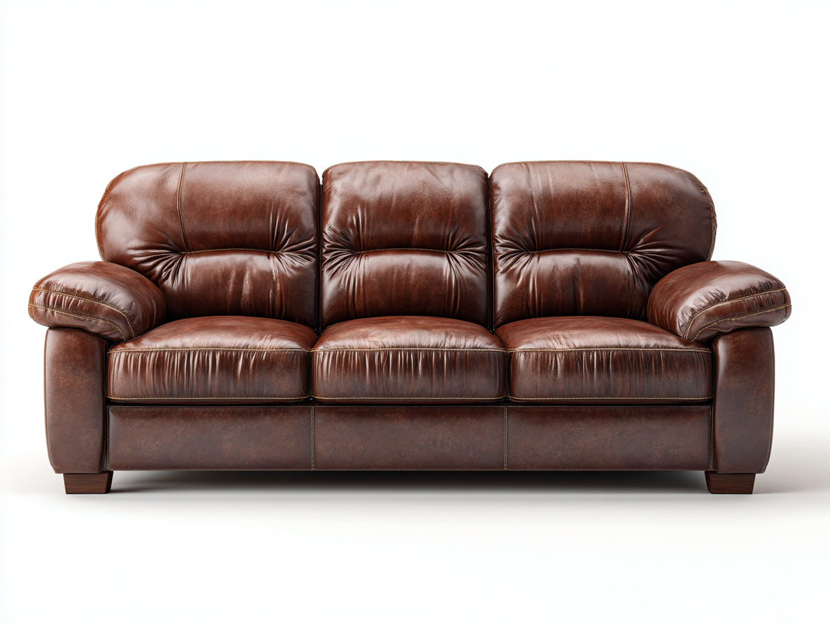 Canapé 3 places - Cuir - 219x93x89 cm - Marron - Traditionnel