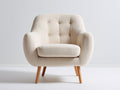 Fauteuil en tissu beige avec pieds en bois naturel 82x78x86 cm - Dossier capitonné style scandinave