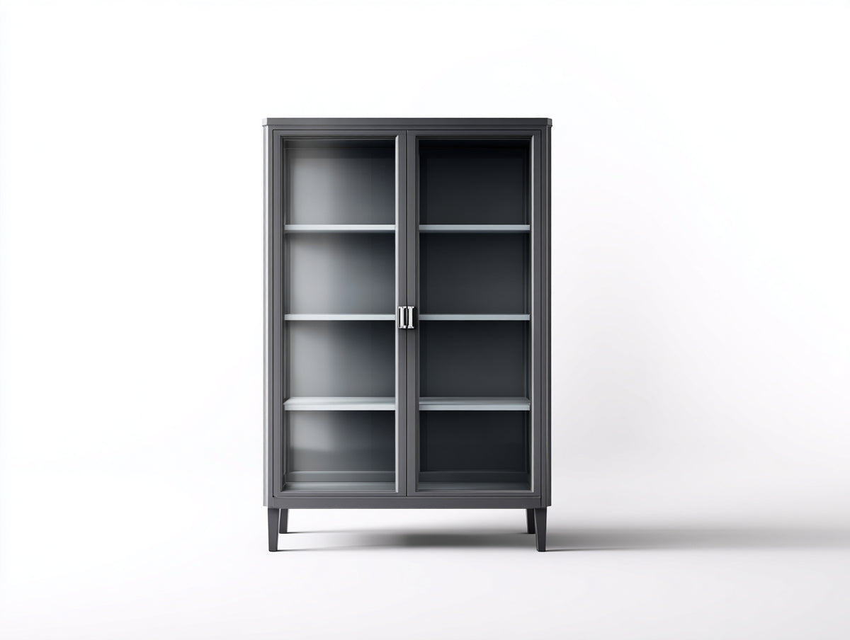 Vitrine-métal-verre-90x38x150 cm-gris foncé-style contemporain