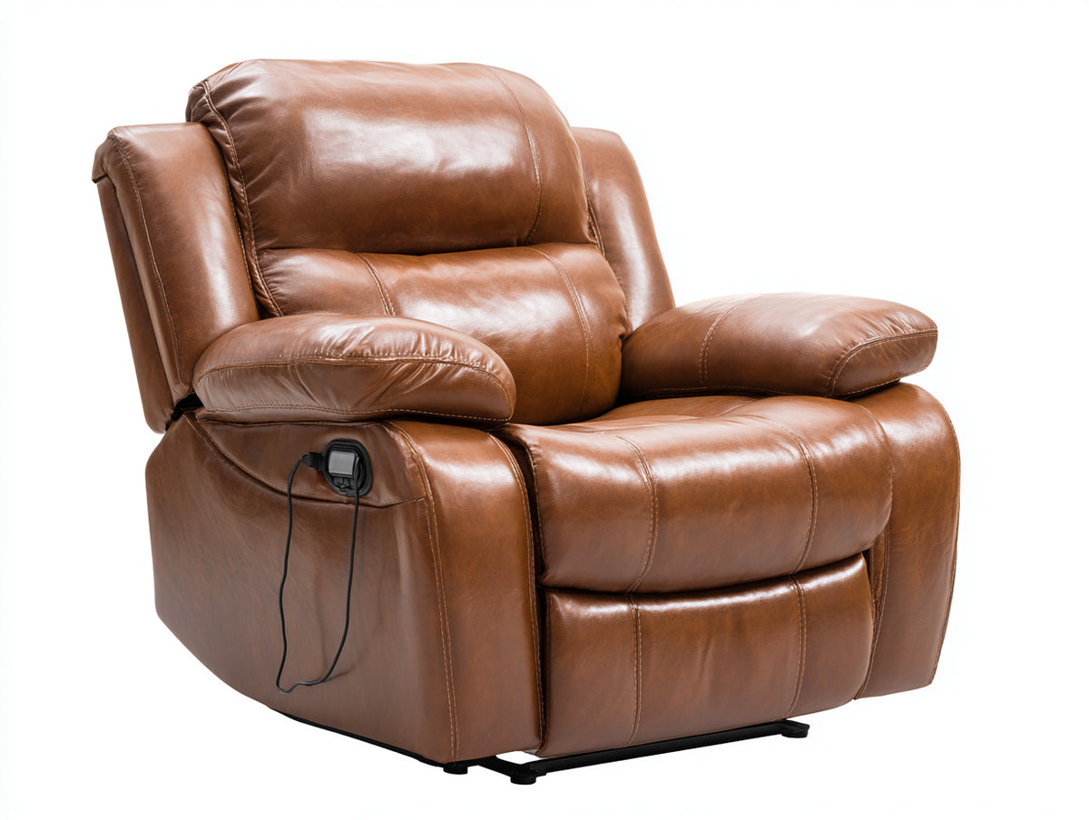 Fauteuil relax électrique en revêtement effet cuir 98 x 102 x 108 cm - Marron cognac - Dossier inclinable et repose-pieds intégré pour salon