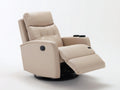Fauteuil relax pivotant en revêtement effet cuir 94 x 92 x 106 cm - beige et noir - repose-pieds intégré