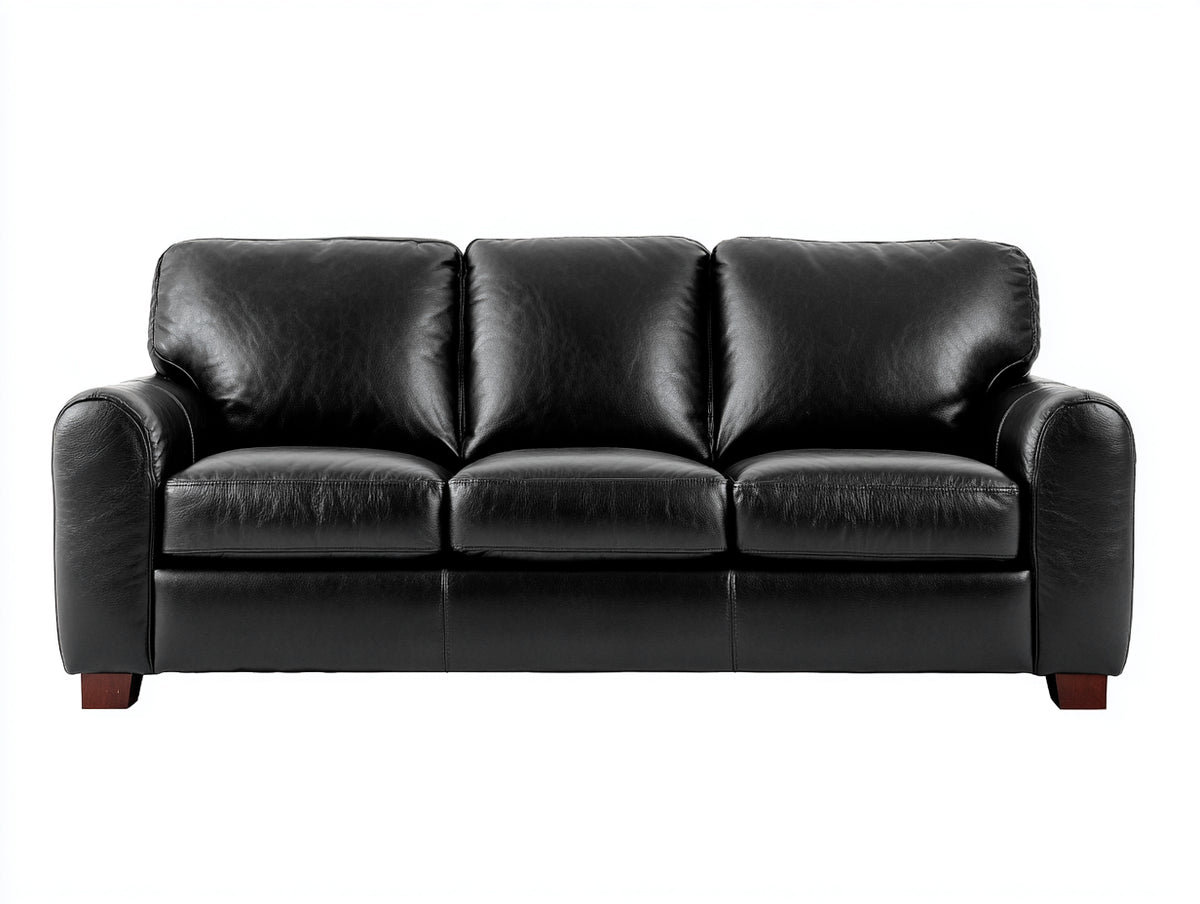 Canapé 3 places - cuir - 215x98x93 cm - noir - moderne classique épuré