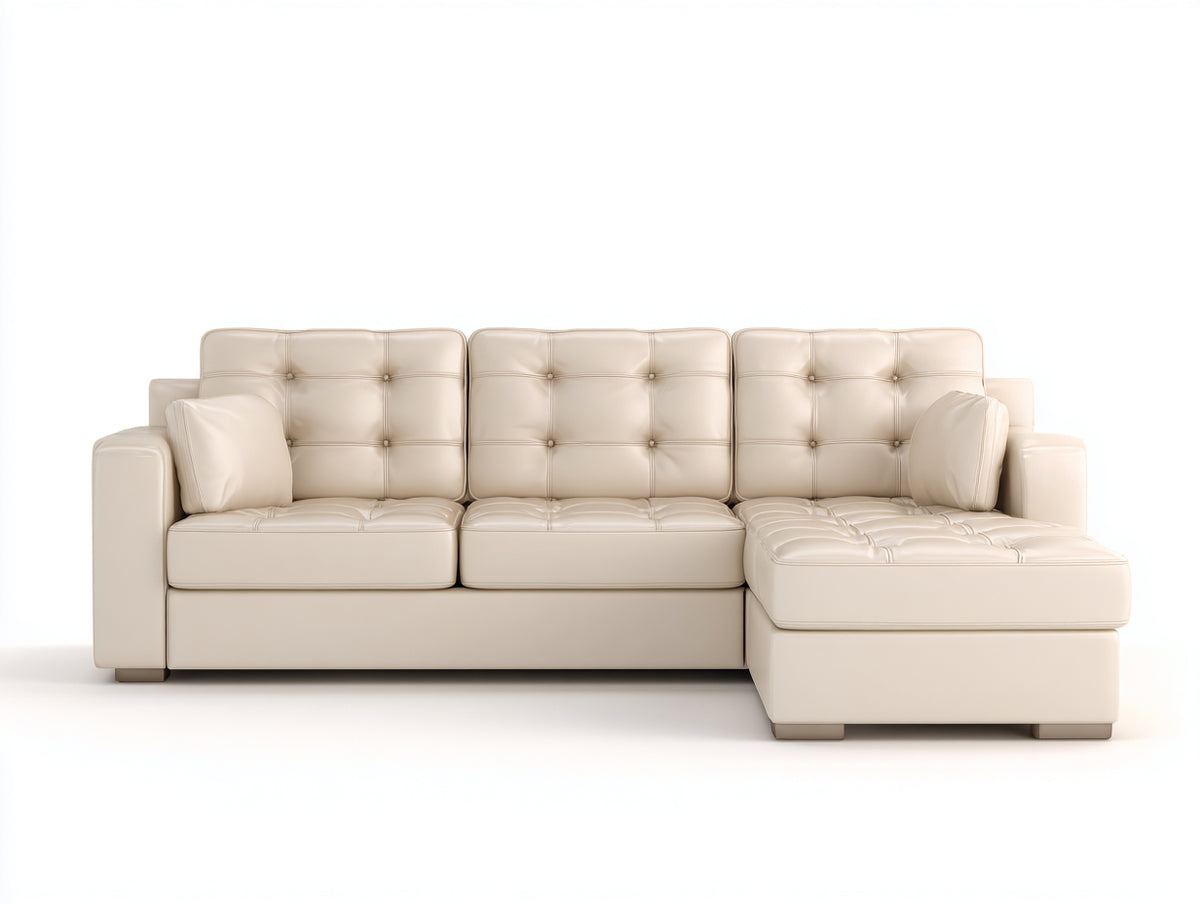Canapé d'angle - Similicuir - 276x166x86 cm - Crème - Capitonné classique