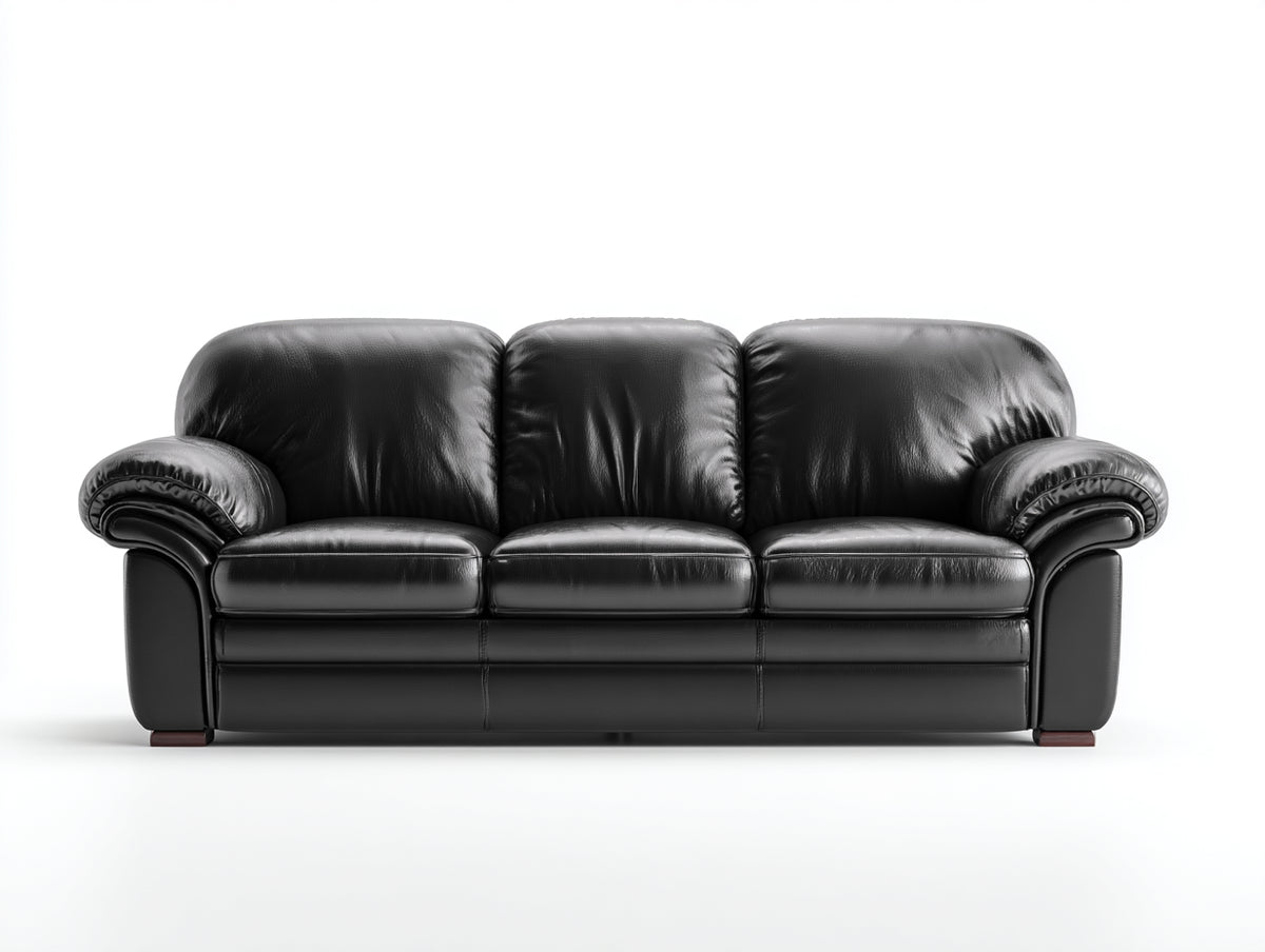 Canapé 3 places - Cuir synthétique - 220x91x83 cm - Noir - Classique