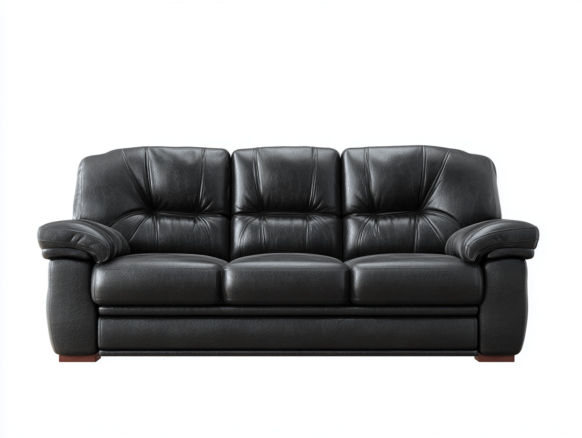 Canapé 3 places - Cuir synthétique - 216x89x85 cm - Noir - Classique