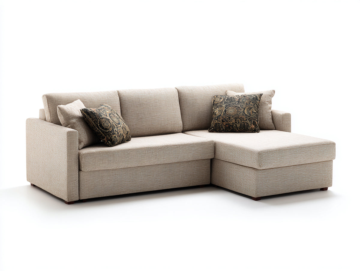 Canapé d'angle - Tissu - 248x158x82 cm - Beige - Moderne fonctionnel