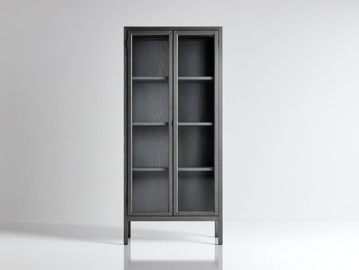 Vitrine en bois et verre 80x38x180 cm - gris foncé - 2 portes style contemporain