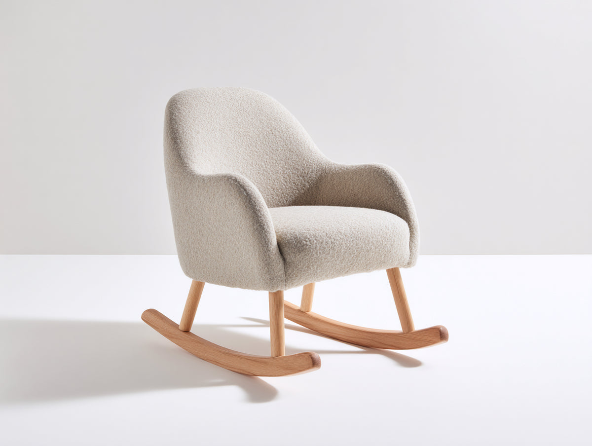 Fauteuil à bascule - tissu bouclé-bois - 79x73x84 cm - crème-bois clair - scandinave
