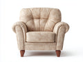 Fauteuil en tissu velours 105x88x90 cm - beige et bois naturel - accoudoirs roulés