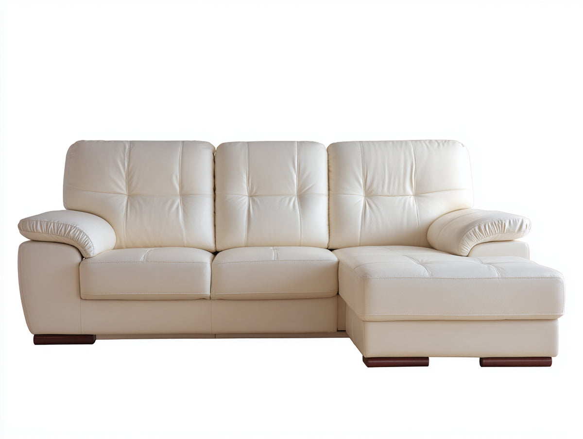 Canapé d'angle - Similicuir - 270x162x88 cm - Blanc cassé - Moderne capitonné