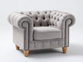 Fauteuil Chesterfield en tissu texturé 105x90x78 cm - gris clair et bois naturel - dossier capitonné