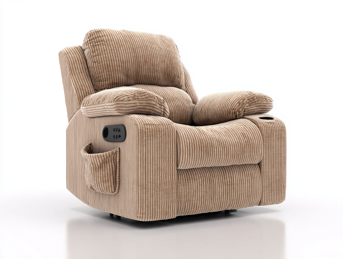 Fauteuil relax - Tissu côtelé - 98x97x106 cm - Beige - Électrique