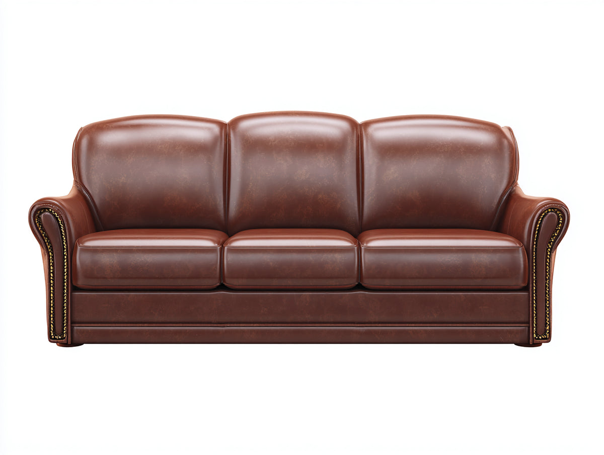 Canapé 3 places - Cuir - 224x93x90 cm - Marron - Classique