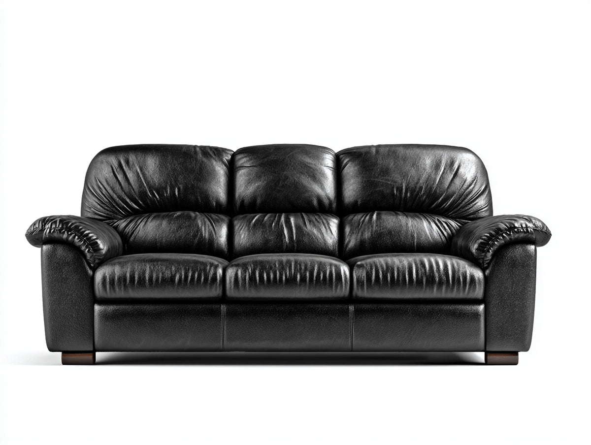 Canapé 3 places - Cuir synthétique - 216x90x84 cm - Noir - Classique