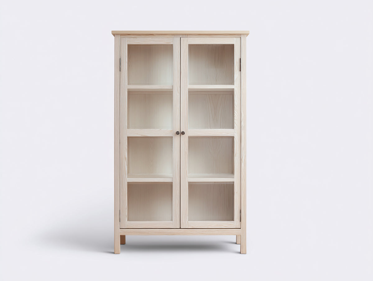 Vitrine 80x35x170 cm bois clair et verre style scandinave meuble de rangement 2 portes vitrées