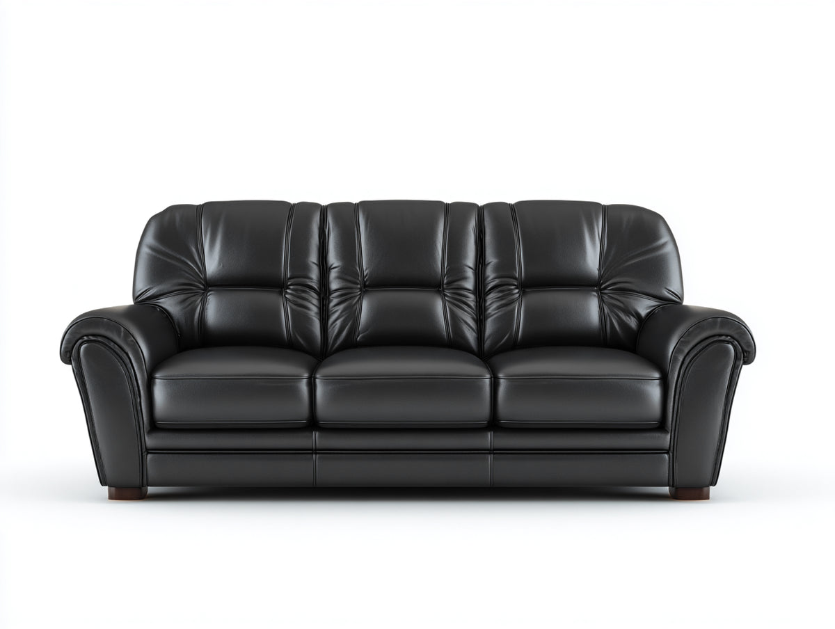 Canapé 3 places - Cuir synthétique - 214x88x82 cm - Noir - Classique