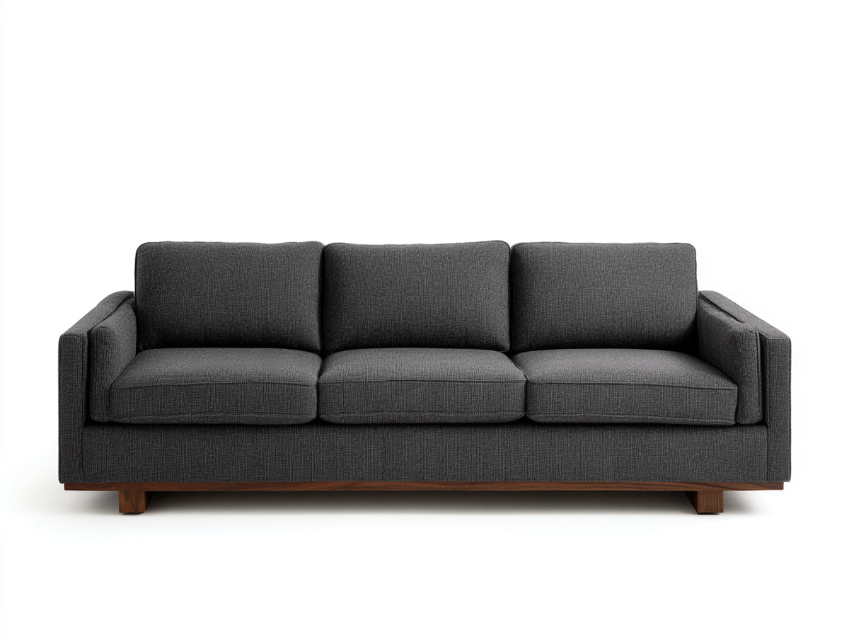 Canapé 3 places - tissu-bois - 225x100x90 cm - gris foncé - design minimaliste contemporain