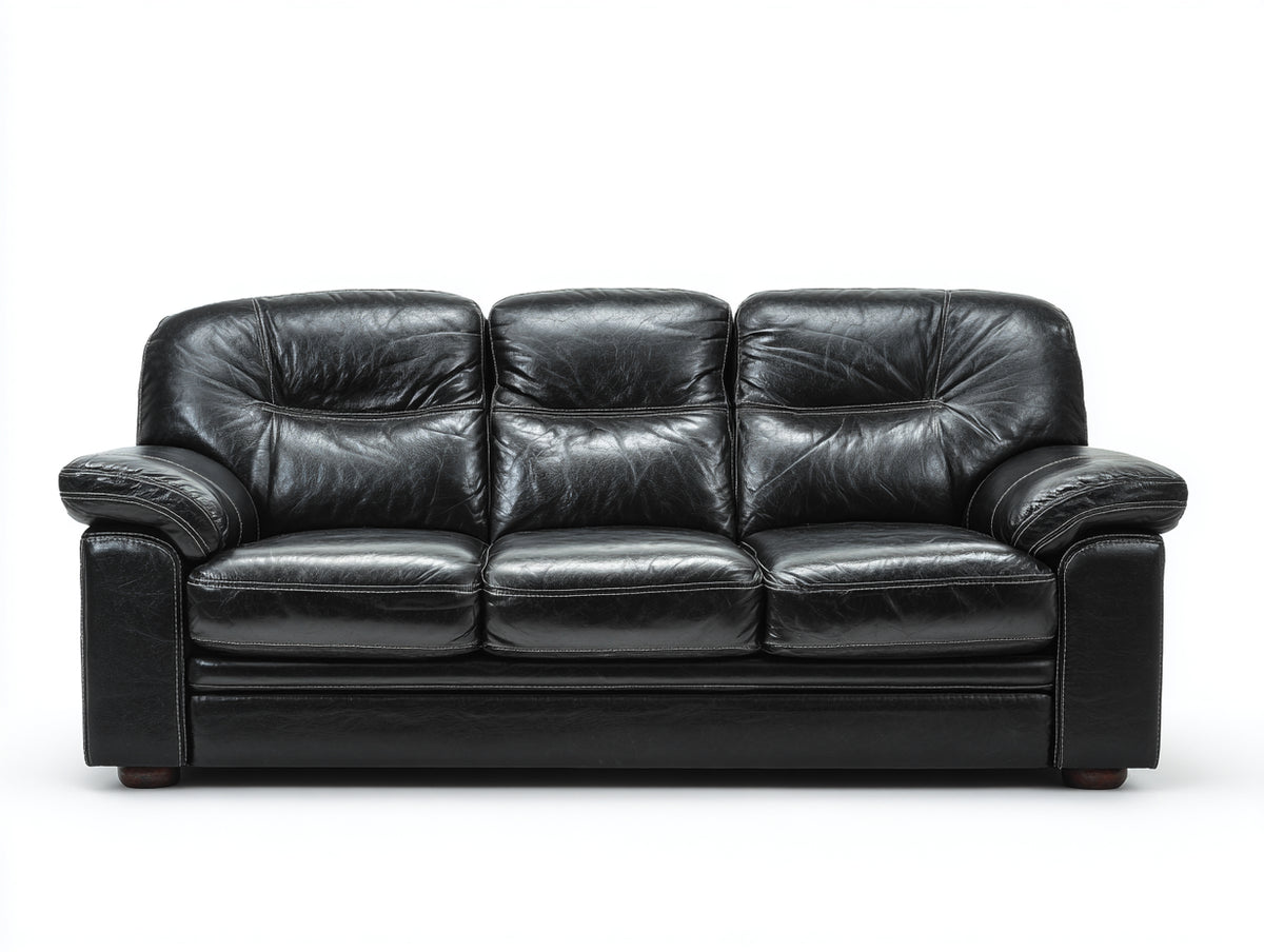 Canapé 3 places - Cuir synthétique - 216x89x84 cm - Noir - Classique