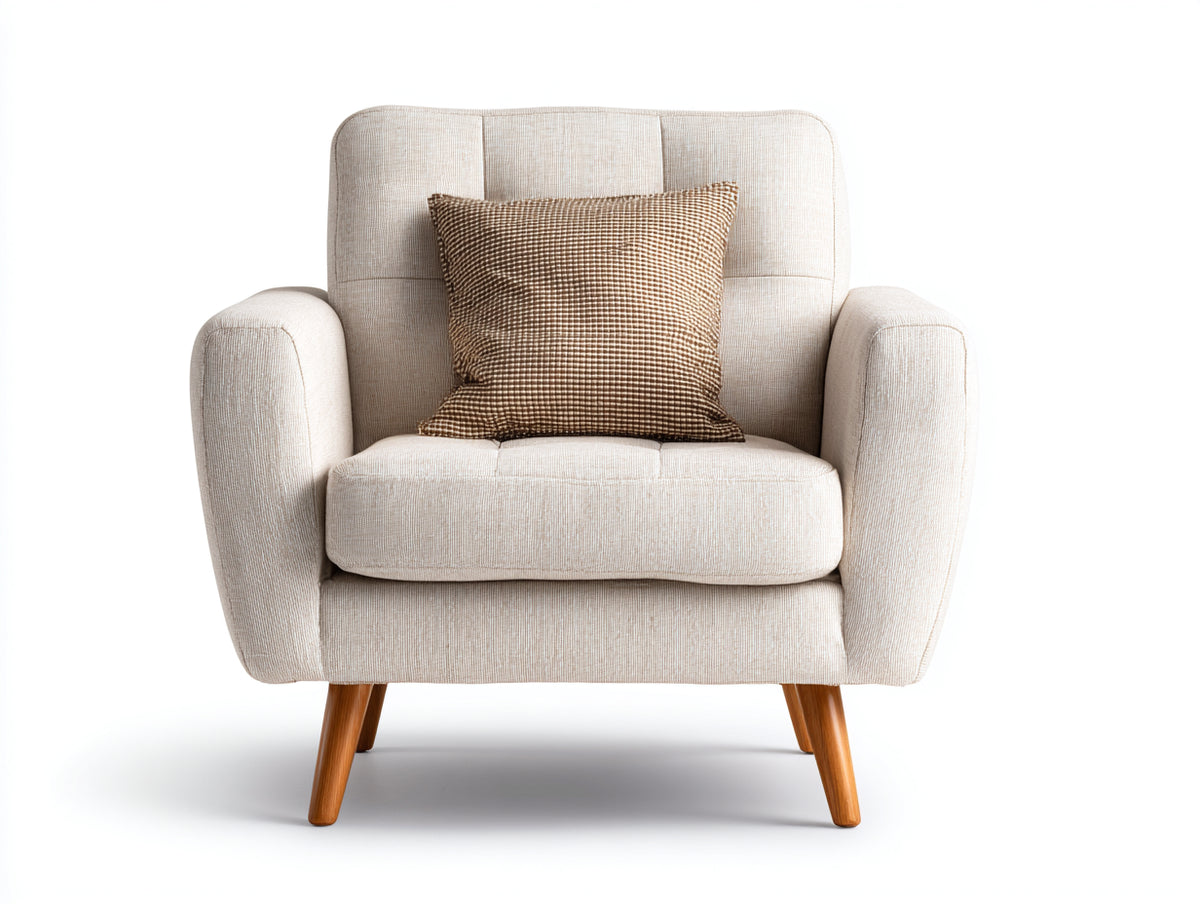 Fauteuil en tissu 86x78x82 cm - beige et bois naturel - dossier à lignes cousues
